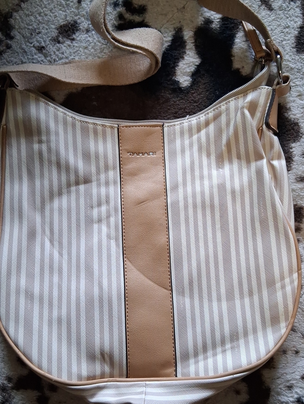 Beige Stripe Crossbody Bag